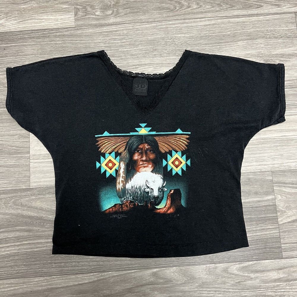 Vintage 3D‎ Emblem Shirt Womens Small Baby Doll Petite Native American Indian